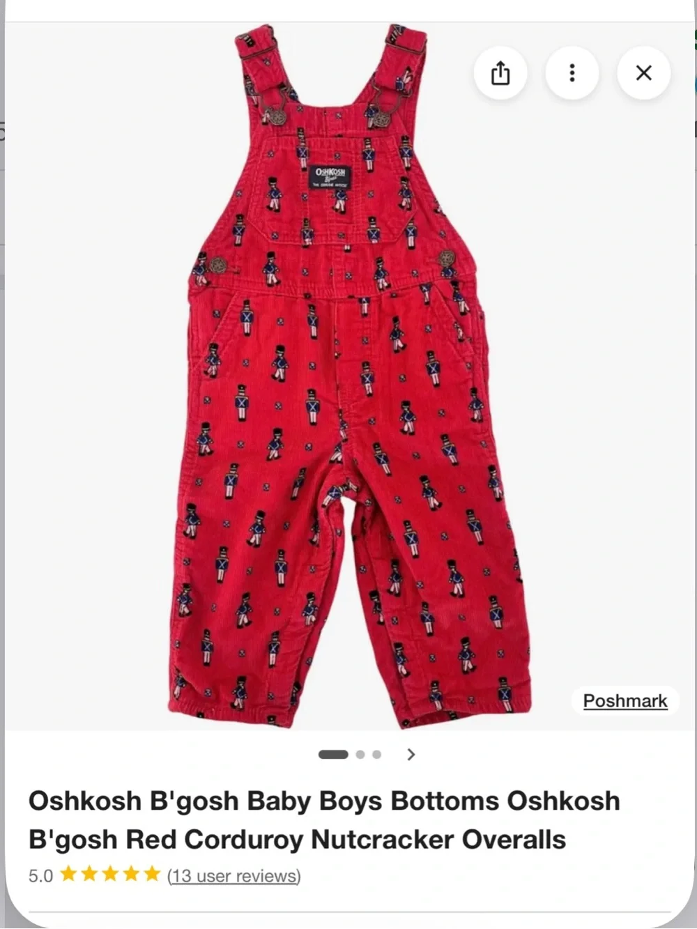 Oshkosh B'gosh holiday red corduroy toy soldier overalls
